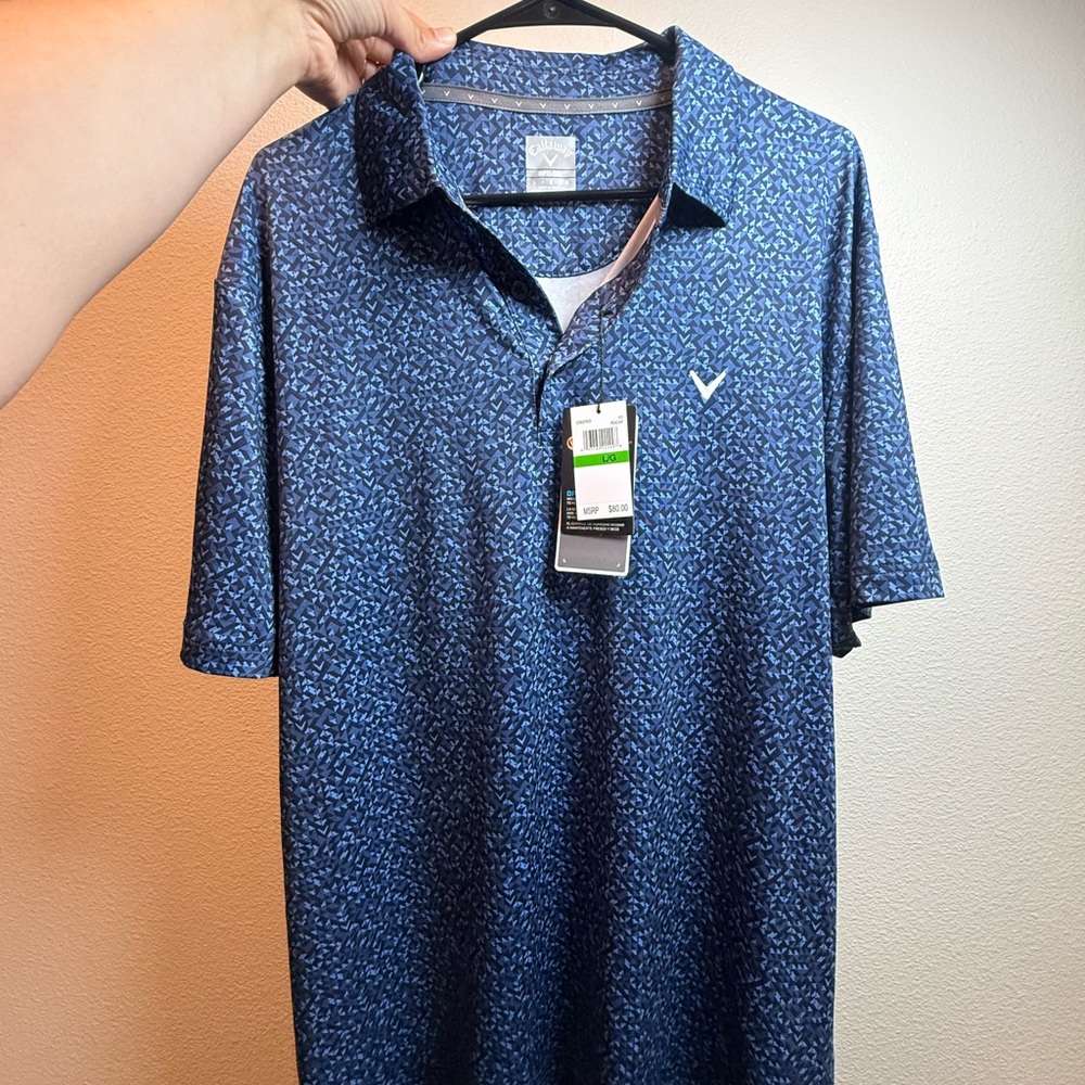 Callaway Men's Navy and White Pattern Polo